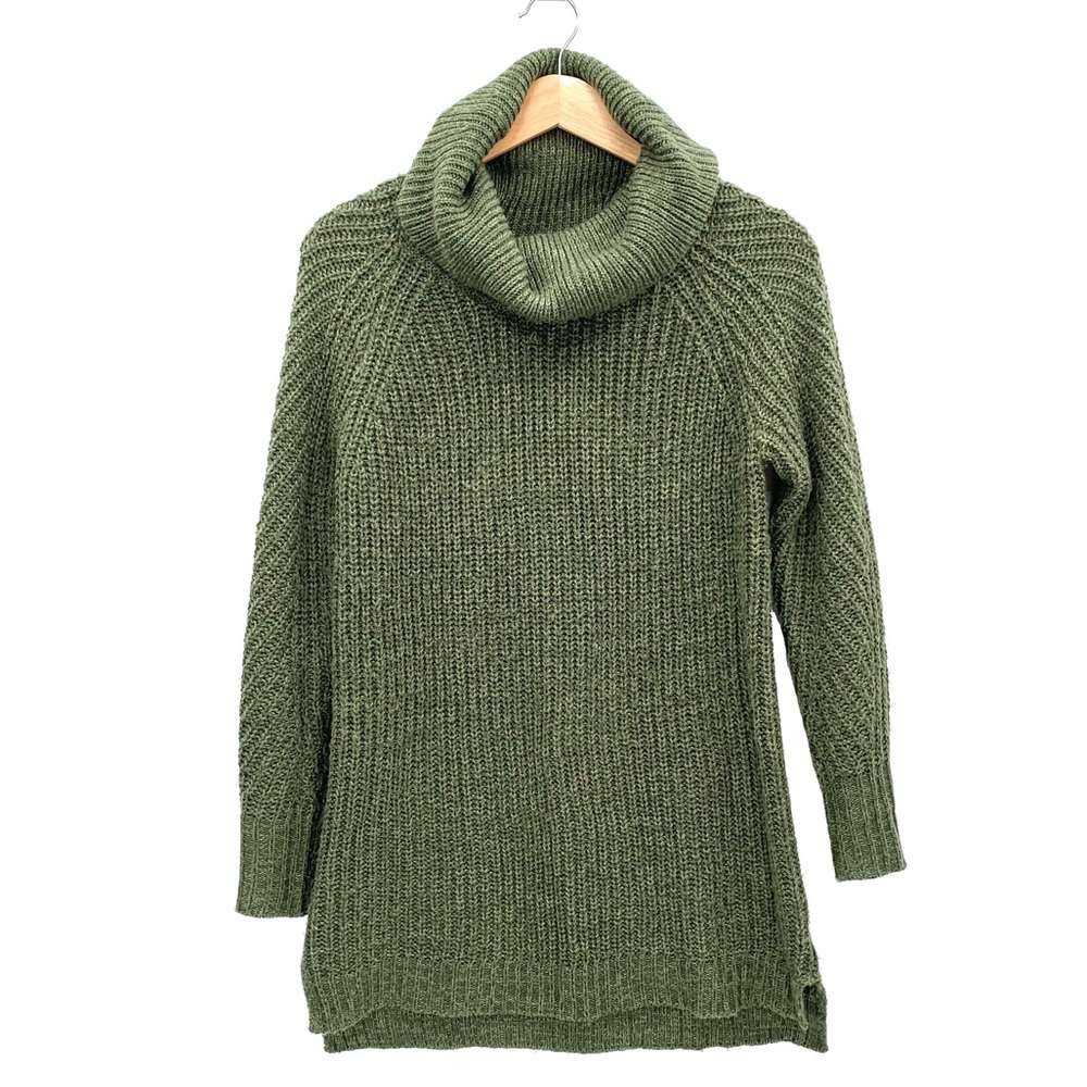 Green Long Line Long Sleeve Cowl Turtleneck Chunky Knit Sweater Size XS